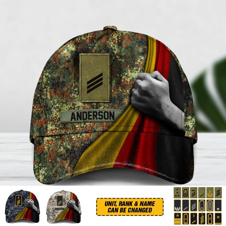 Personalized German Soldier/ Veteran Rank Flag Camo Peaked Cap 3D Printed QTDT1912