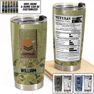 Personalized Veteran Nutrition Facts With Australian Rank Camo Tumbler Printed 22DEC-DT22