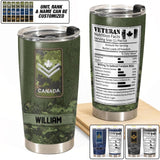 Personalized Veteran Nutrition Facts With Canadian Rank Camo Tumbler Printed 22DEC-DT22