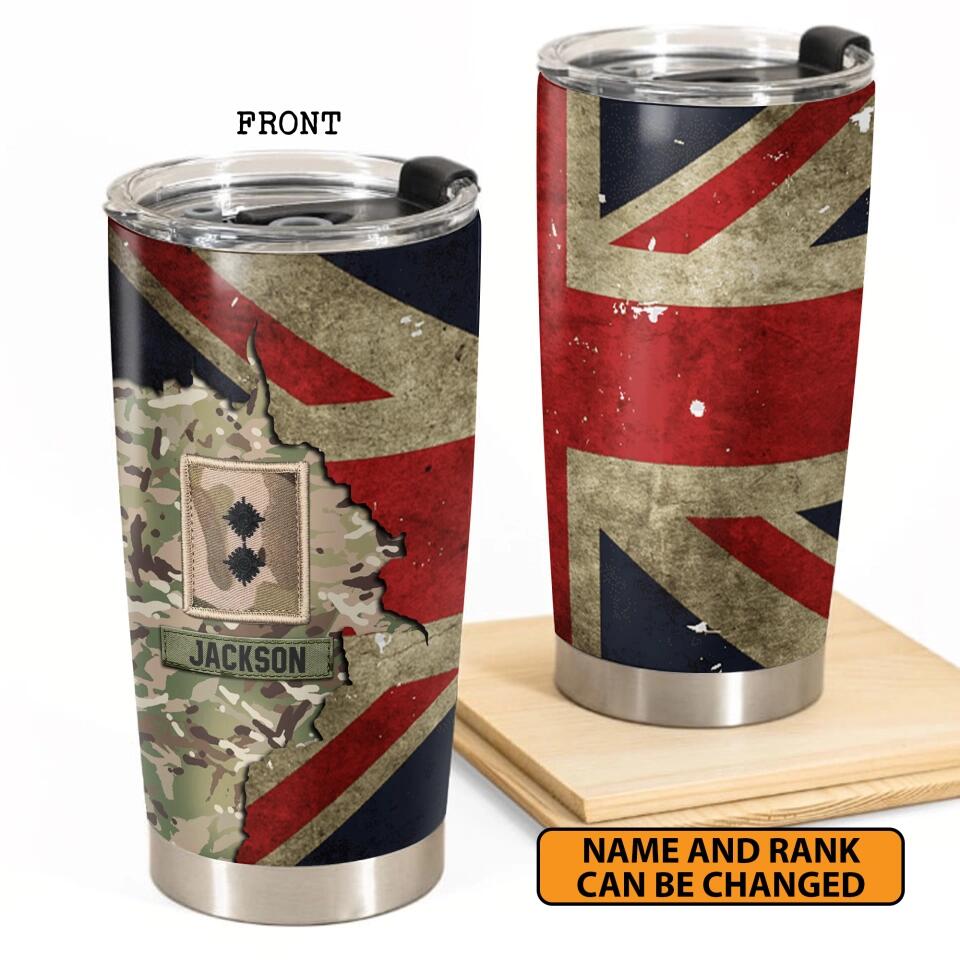 Personalized UK Veteran/Soldier Rank Camo Tumbler Printed 22DEC-HY23