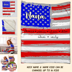 Personalized Grandma & Kid's Name Flag Quilt Blanket Printed QTDT2812