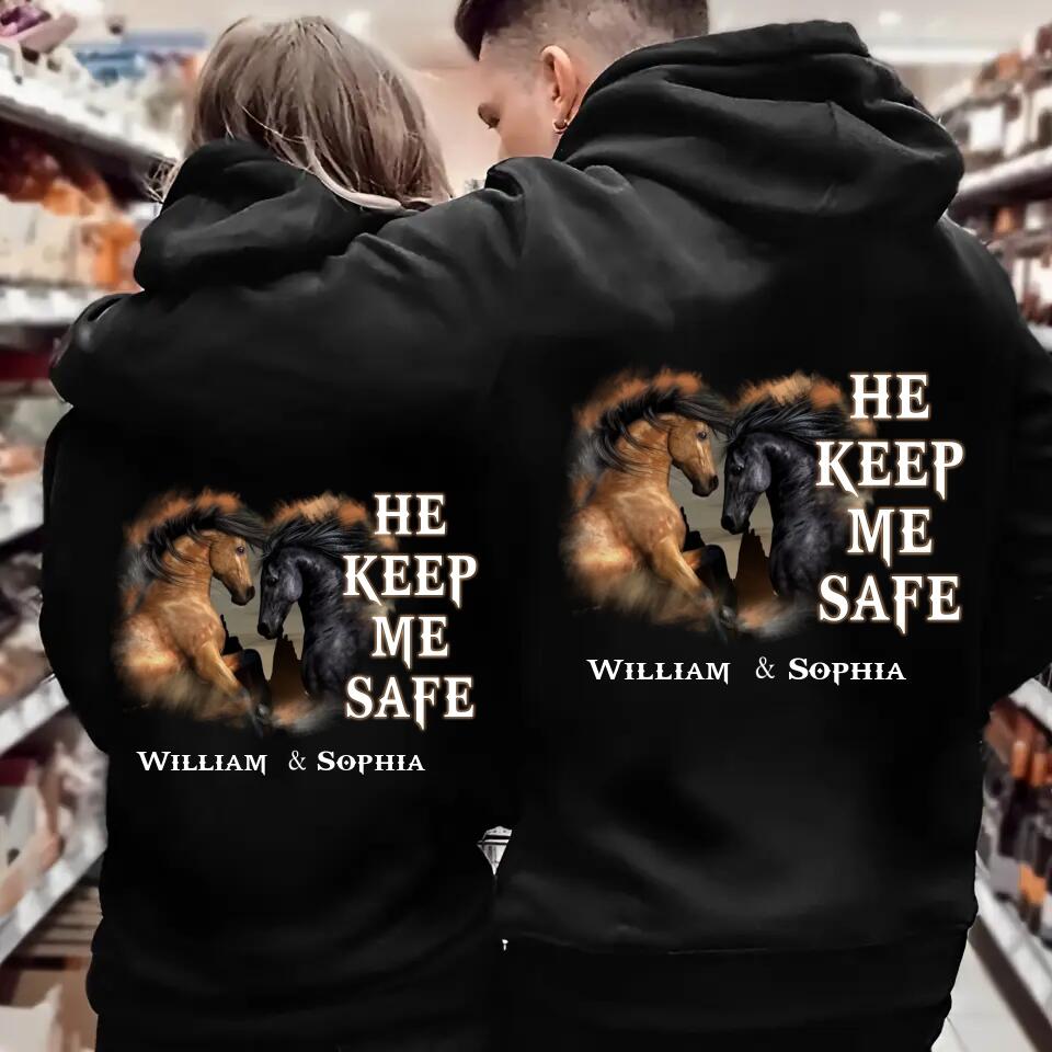 Personalized Couple He/She Keep Me Safe Hoodie Printed 22DEC-DT29
