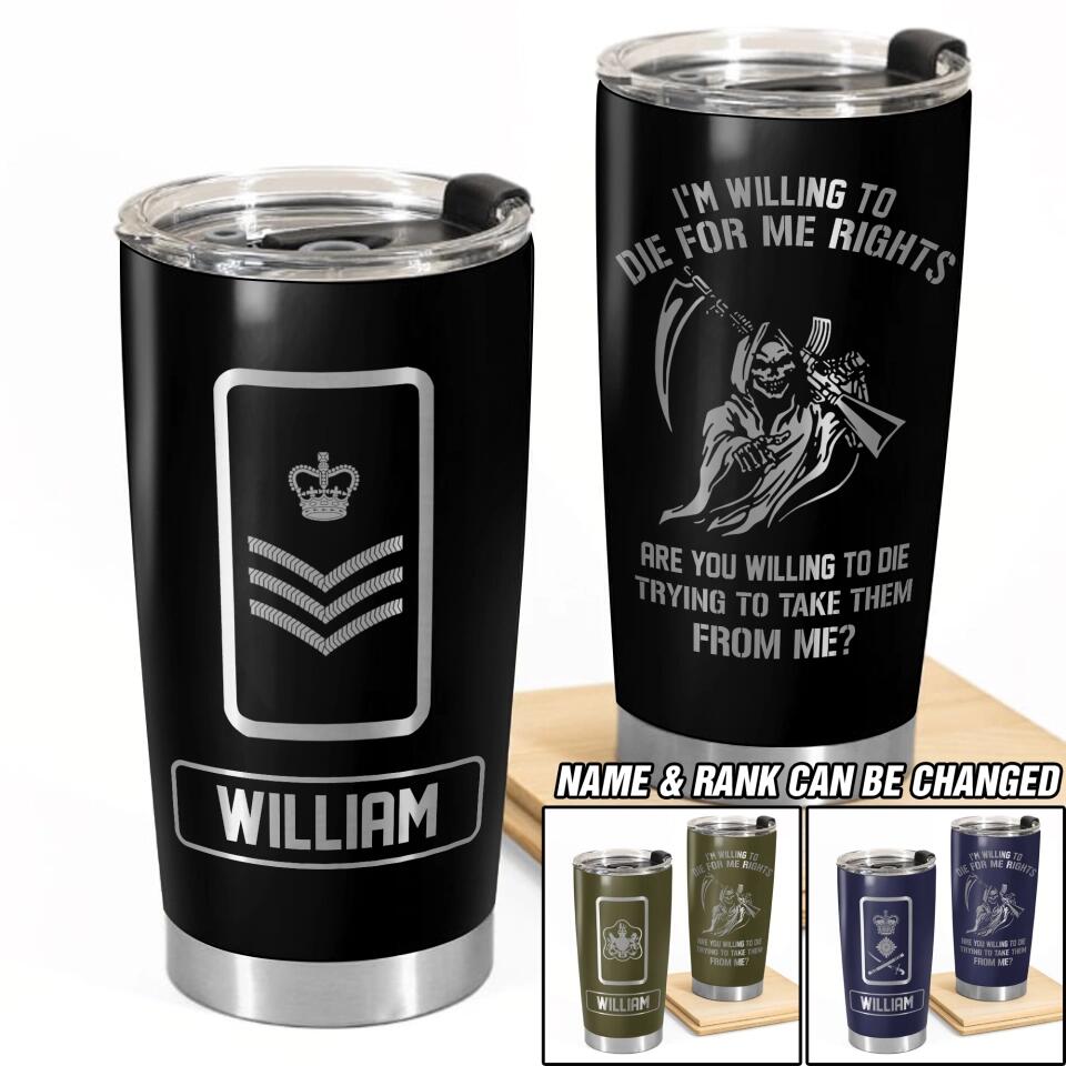 Personalized UK Veteran/Soldier Rank Camo Tumbler Printed 22DEC-DT30