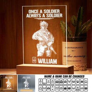 Personalized UK Soldier/ Veteran Once A Soldier Always A Soldier Rank Name Led Lamp Printed 23JAN-DT05