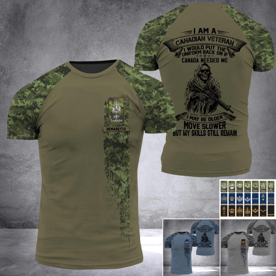 Personalized I Am A Canadian Veteran I Would Put The Uniform Back On  Rank Camo 3D Printed Tshirt 23JAN-HQ06