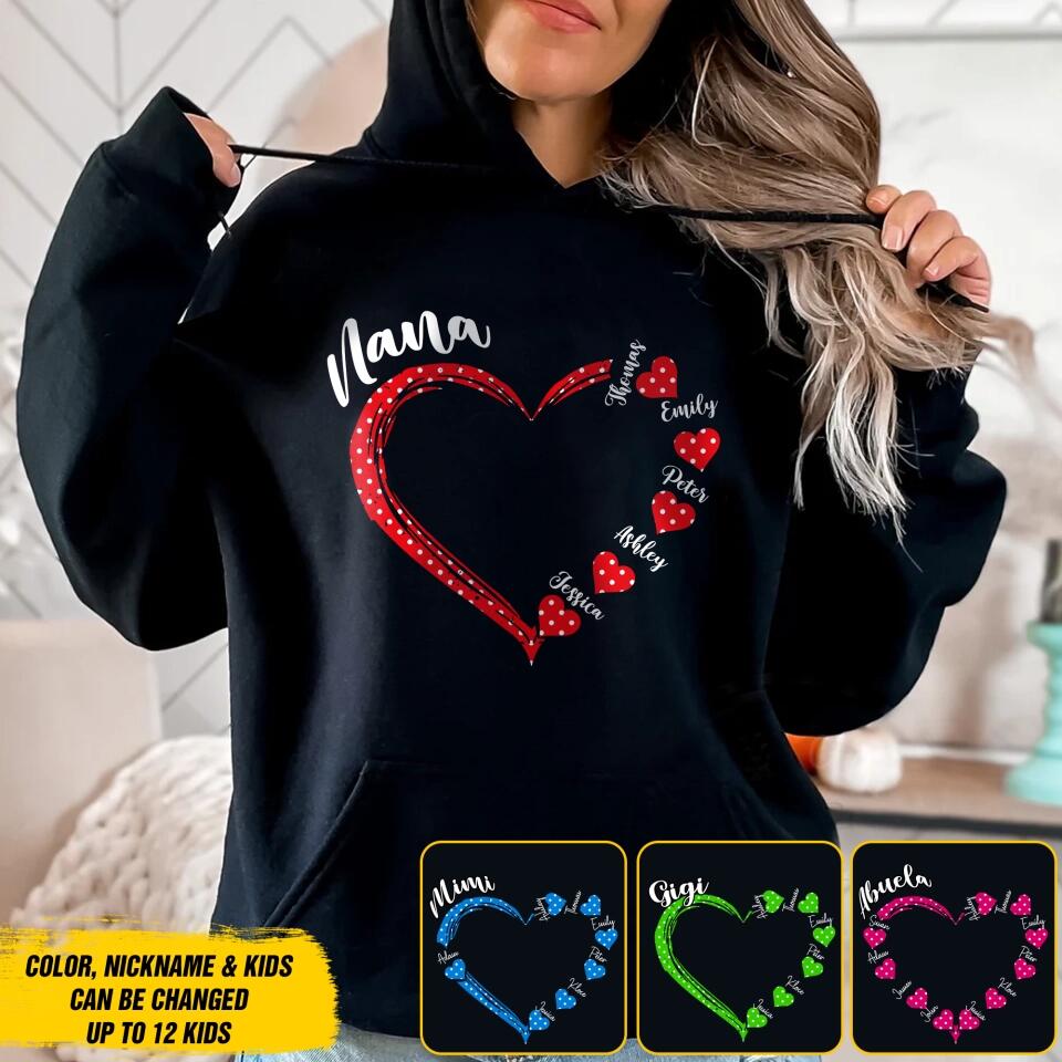 Personalized Grandma Nana Mommy Aunt Kid Name  Heart Hoodie Printed 23JAN-DT09