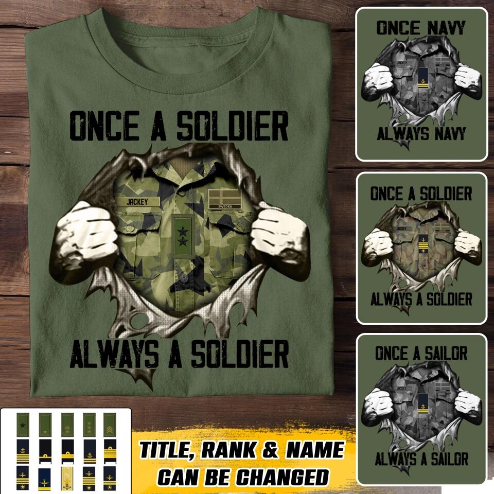 Personalized Once A Soldier Always A Soldier Sweden Soldier/ Veteran Rank Camo Tshirt Printed 23DEC-HQ09