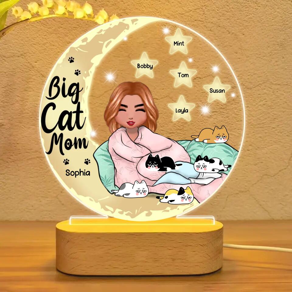 Personalized Big Cat Mom  Led Lamp Printed PNHY1001