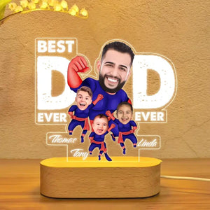 Personalized Best Dad Ever Superman Dad With Kid Led Lamp Printed QTDT1101