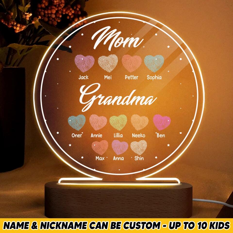 Personalized Mom Grandma Kid Name Heart Led Lamp Printed QTHQ1101