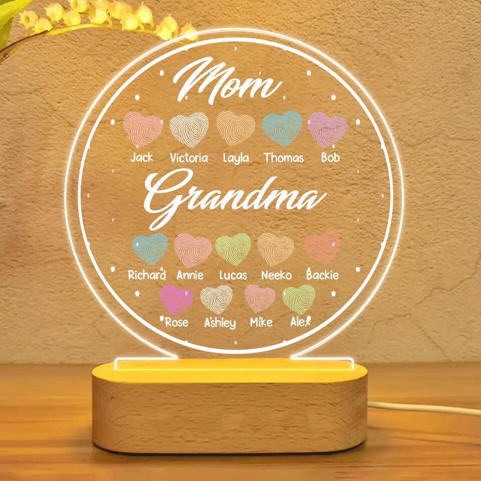 Personalized Mom Grandma Kid Name Heart Led Lamp Printed QTHQ1101