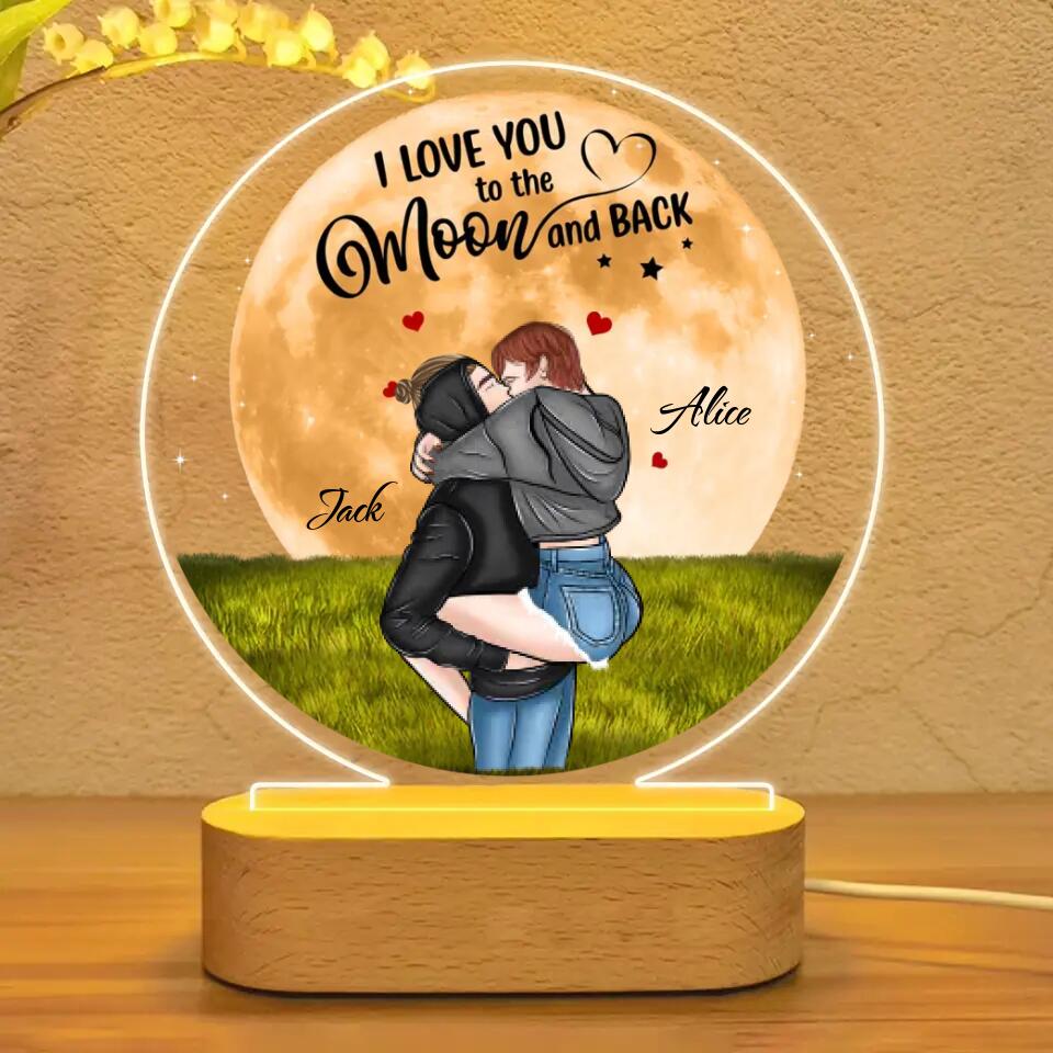 Personalized I Love You To The Moon And Back Couple Valentine's Gifts Printed Led Lamp PNVD1601