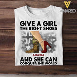 Personalized Australian Soldier/ Veteran Give A Girl The Right Shoes And She Can Conquer The World Printed Tshirts QTVD1701