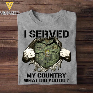 Personalized Canadian Soldier/ Veteran I Served My Country What Did You Do Printed Tshirts 23JAN-HQ18