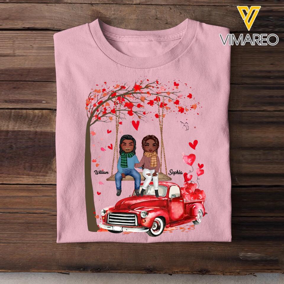 Personalized Red Car & Couple Valentine Gift Tshirt Printed 23JAN-VD29