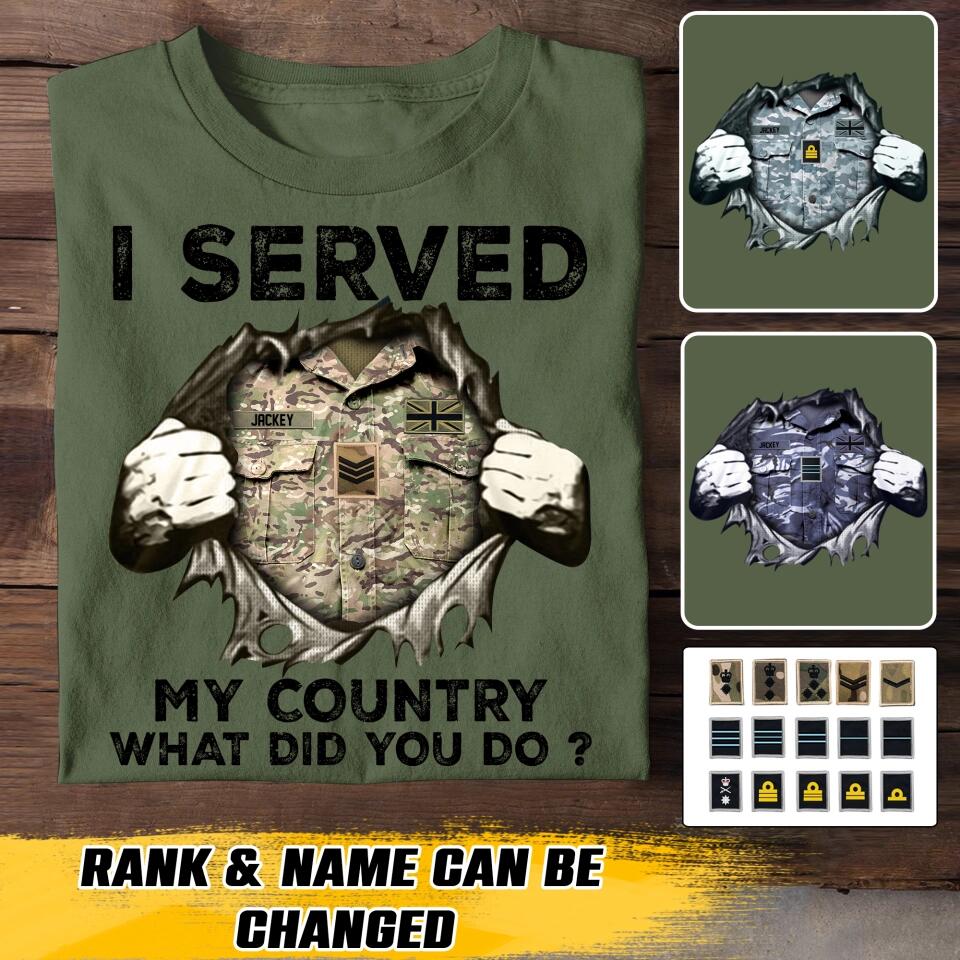 Personalized British Soldier/ Veteran I Served My Country What Did You Do Printed Tshirts 23JAN-HQ31