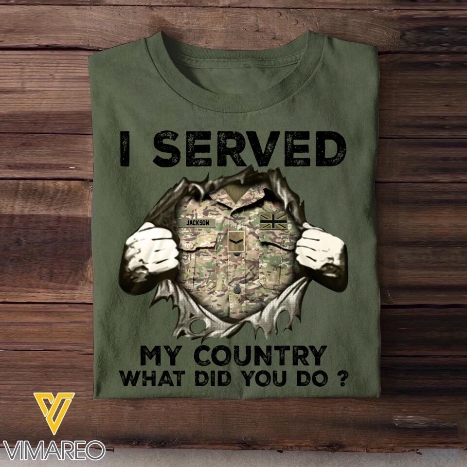 Personalized British Soldier/ Veteran I Served My Country What Did You Do Printed Tshirts 23JAN-HQ31