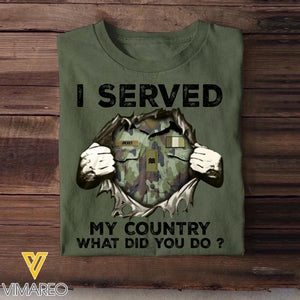 Personalized Irish Soldier/ Veteran I Served My Country What Did You Do Printed Tshirts 23JAN-HQ31