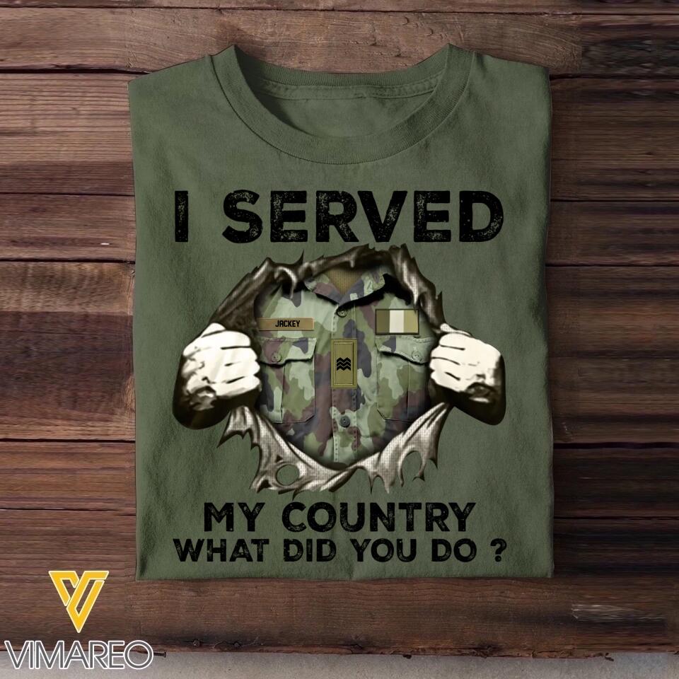 Personalized Irish Soldier/ Veteran I Served My Country What Did You Do Printed Tshirts 23JAN-HQ31