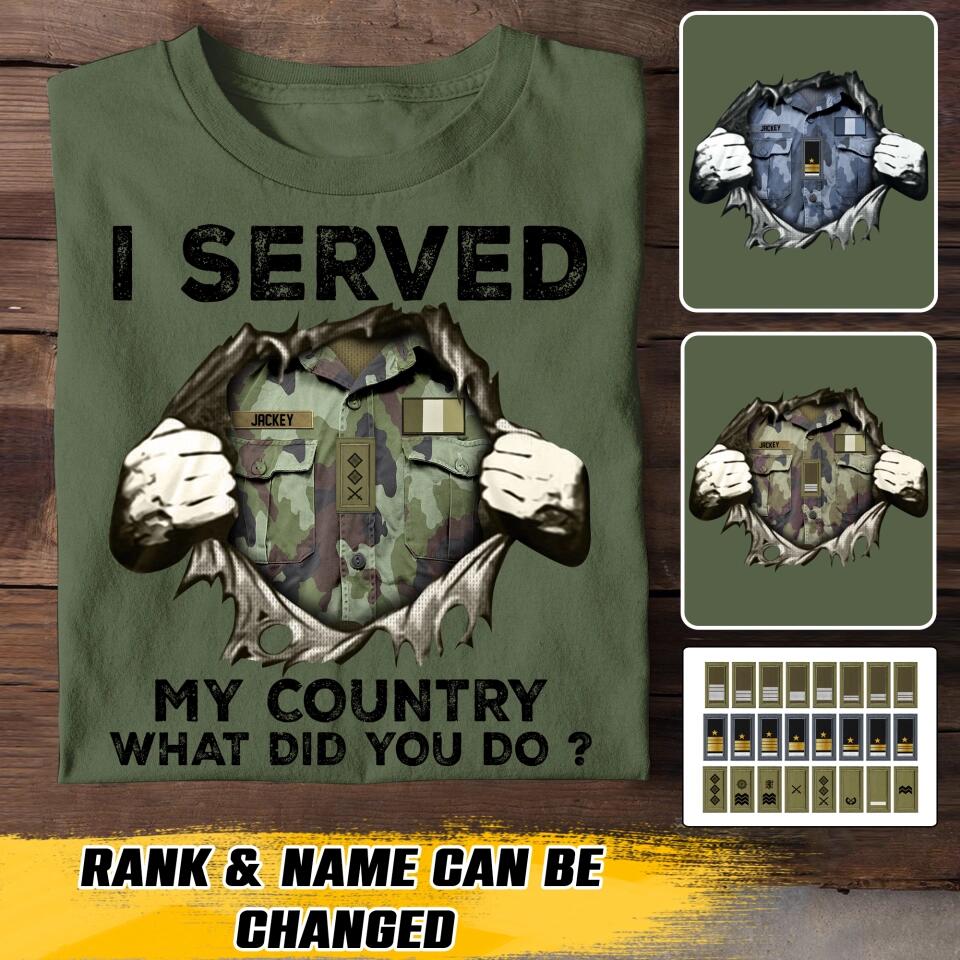 Personalized Irish Soldier/ Veteran I Served My Country What Did You Do Printed Tshirts 23JAN-HQ31