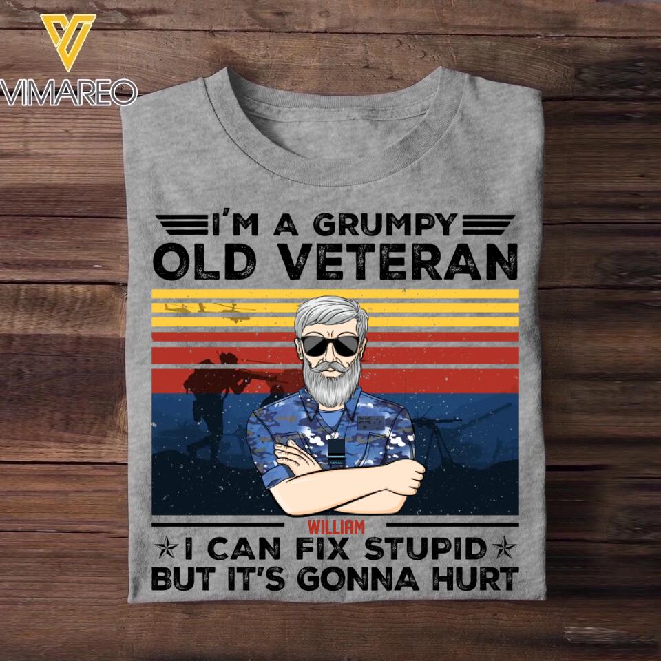 Personalized I'm A Grumpy Australian Old Veteran I Can Fix Stupid Rank Camo Printed Tshirts 23FEB-HQ01