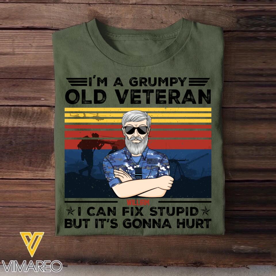 Personalized I'm A Grumpy Australian Old Veteran I Can Fix Stupid Rank Camo Printed Tshirts 23FEB-HQ01