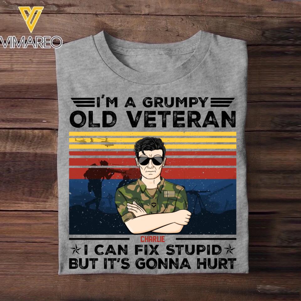 Personalized I'm A Grumpy Norwegian Old Veteran I Can Fix Stupid Rank Camo Printed Tshirts 23FEB-HQ01