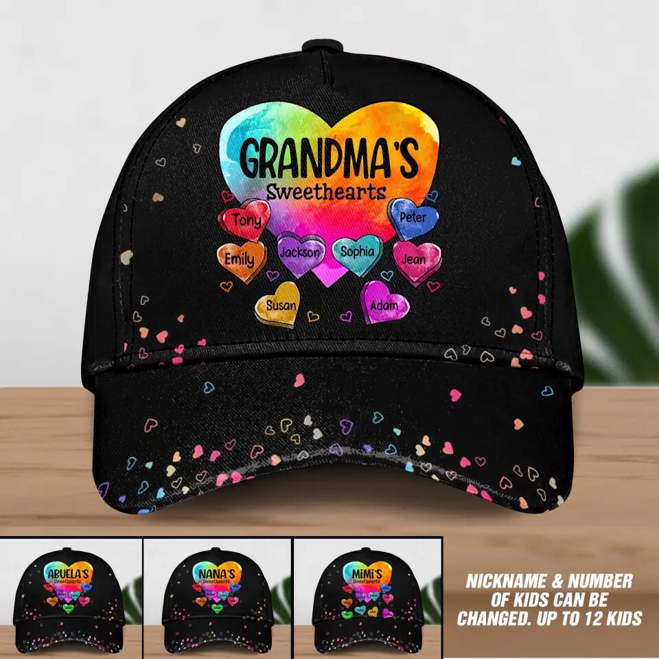 Personalized Grandma's Sweet Hearts Kid Name Peaked Cap 3D Printed 23FEB-DT08