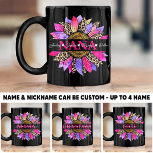 Personalized Grandma Aunt Nana Mom Sunflower Kid Name Black Mug Printed PNHQ0902