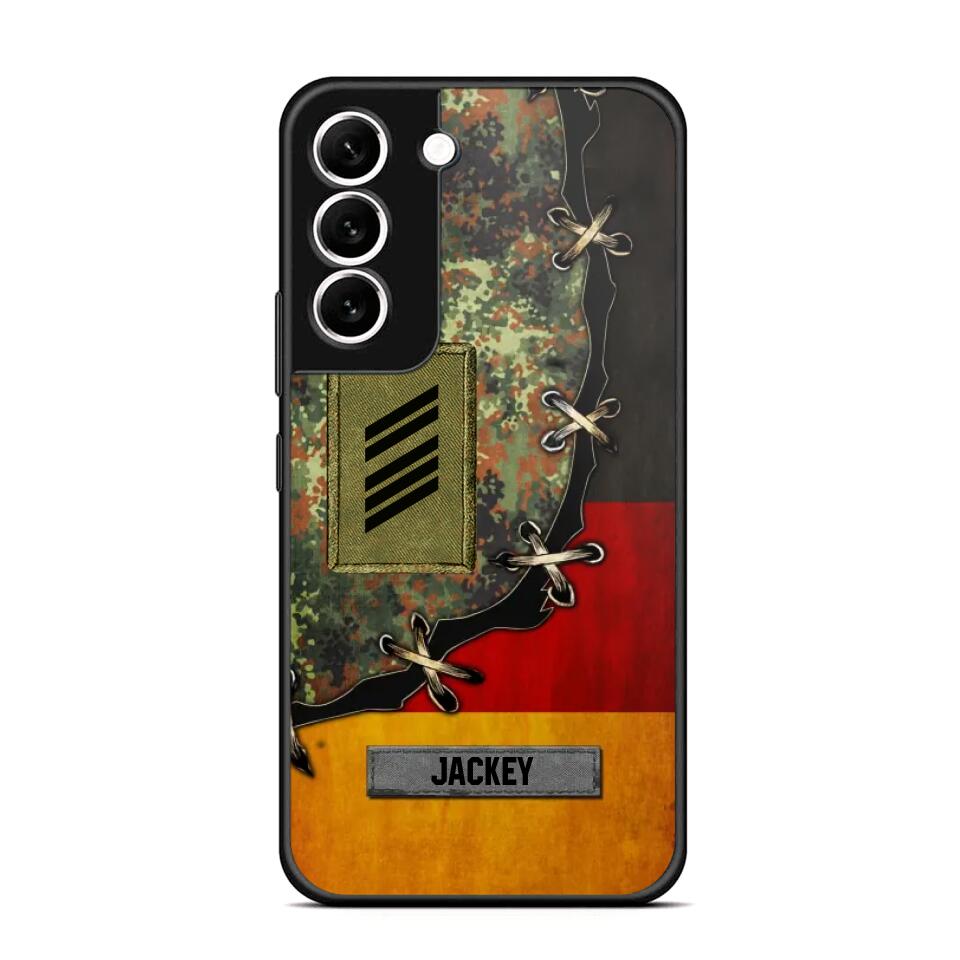 Personalized German Soldier/ Veteran Rank Camo Flag Phonecase Printed 23FEB-DT09