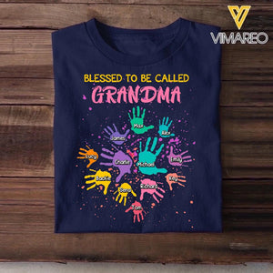 Personalized Blessed To Be Called Grandma Kid Name Hand  Tshirt Printed PNHQ1002