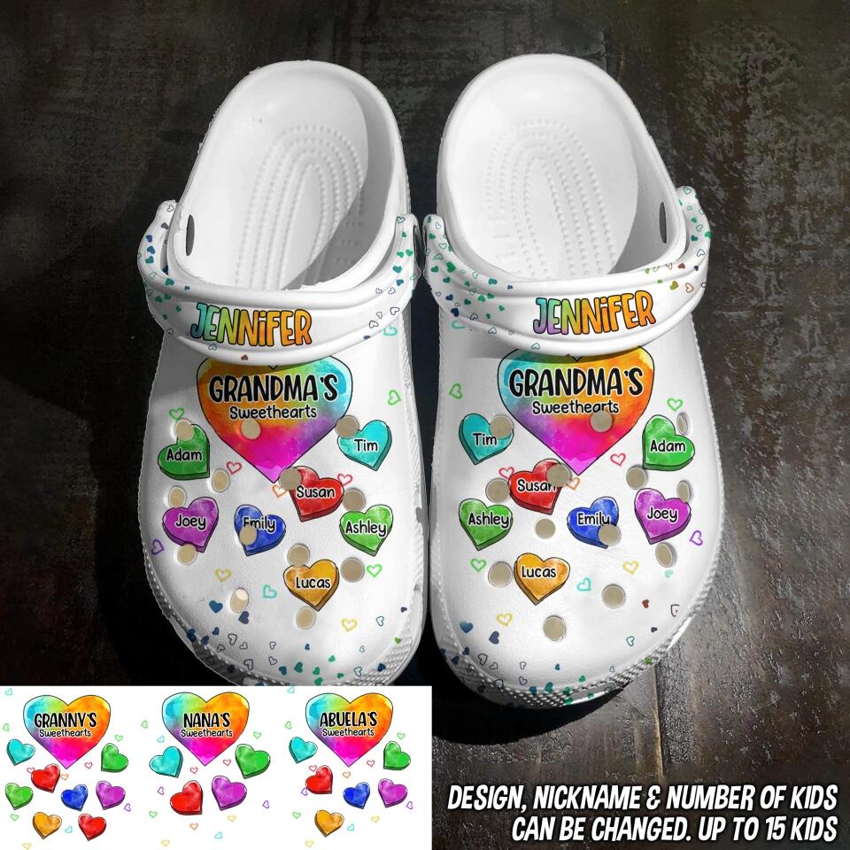 Personalized Grandma's Sweethearts & Kid's Name Clog Slipper Shoes Printed 23FEB-DT14