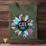 Personalized Tie Dye Leopard Sparkling Sunflower & Cat Mom Tshirt Printed 23FEB-DT16