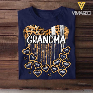 Personalized Grandma Kid Name Leopard Heart Tshirt Printed QTVD1502