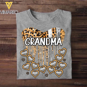 Personalized Grandma Kid Name Leopard Heart Tshirt Printed QTVD1502