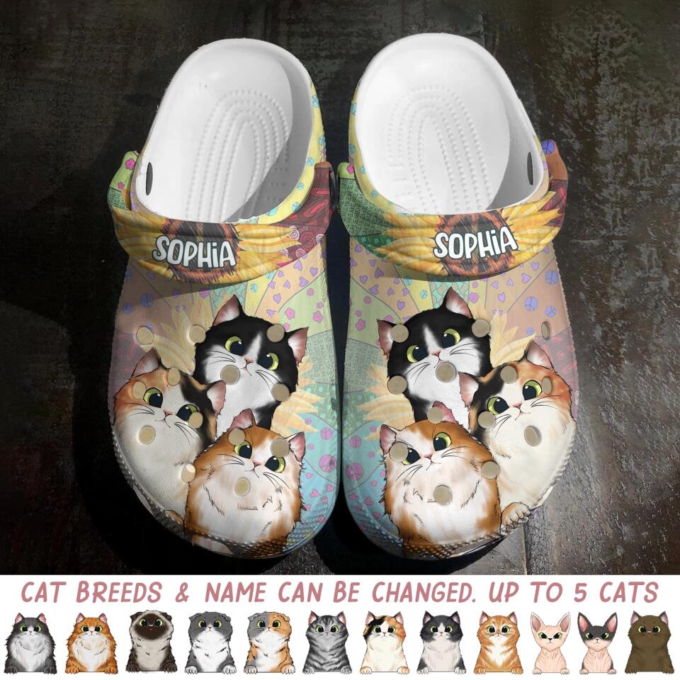 Personalized Hippie Cat lover Clog Slipper Shoes Printed QTDT1702