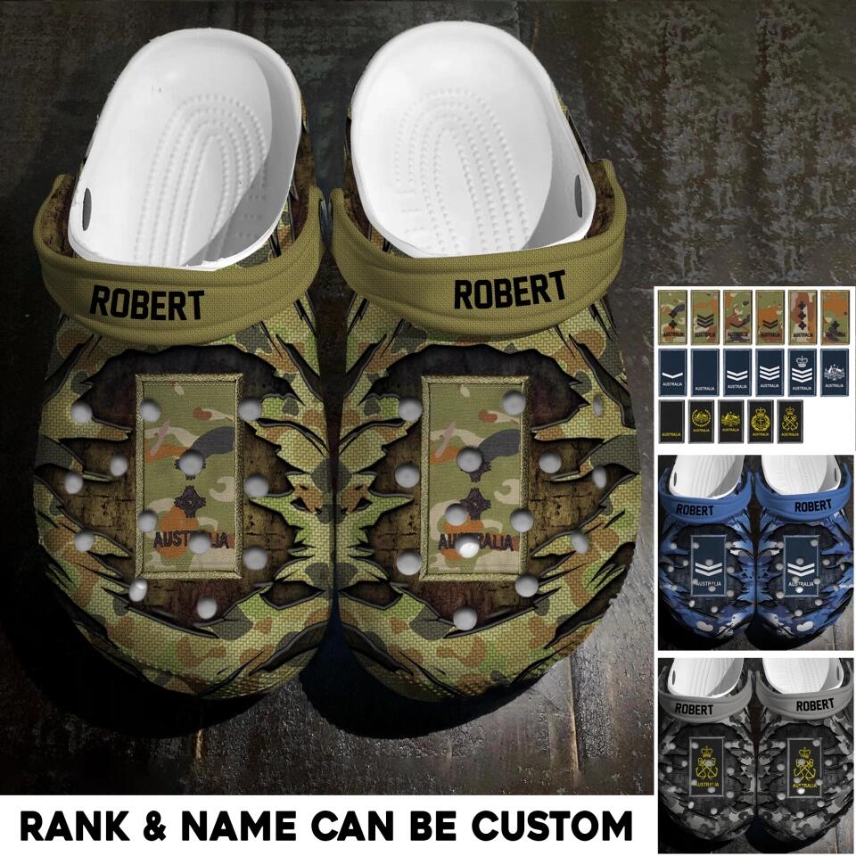 Personalized Australian Veteran/Soldier Rank Camo with Name Clog Slipper Shoes Printed 23FEB-HQ17