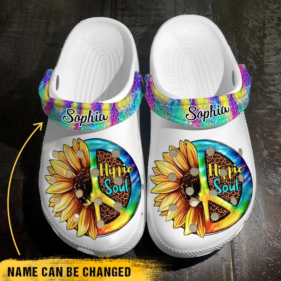 Personalized Hippie Soul Sunflower Clog Slipper Shoes Printed PNVD1702