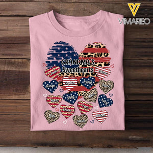 Personalized Grandma's Sweethearts with US Flag & Kid's Name Tshirt Printed 23FEB-VD18