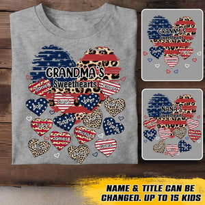 Personalized Grandma's Sweethearts with US Flag & Kid's Name Tshirt Printed 23FEB-VD18