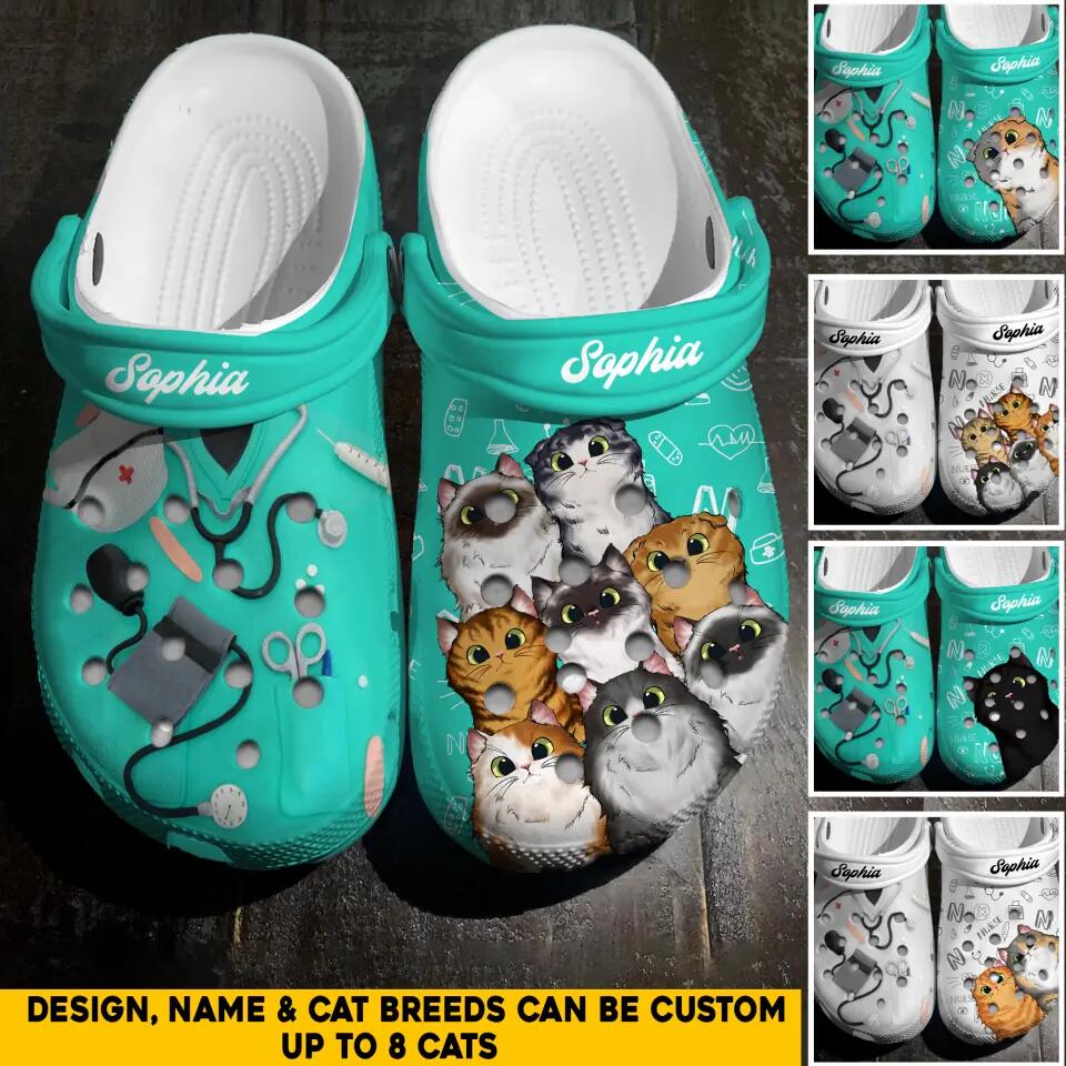 Personalized Cat Nurse Clog Slipper Shoes Printed 23FEB-HQ18