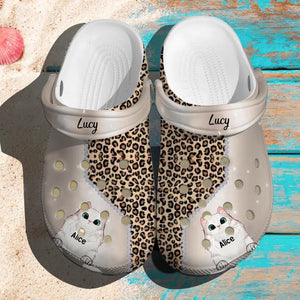 Personalized Leopard Skin & Cats Cat Lovers Gift Clog Slipper Shoes Printed PNVD1802