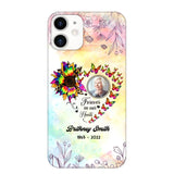 Memorial Upload Photo, Sunflower Heart Forever In Our Hearts Personalized Phone case Printed QTHQ2002