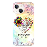 Memorial Upload Photo, Sunflower Heart Forever In Our Hearts Personalized Phone case Printed QTHQ2002