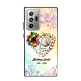 Memorial Upload Photo, Sunflower Heart Forever In Our Hearts Personalized Phone case Printed QTHQ2002