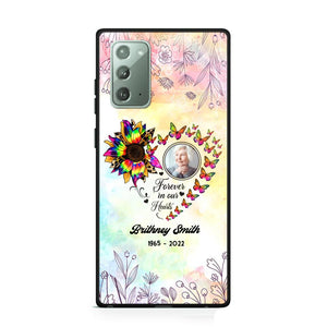 Memorial Upload Photo, Sunflower Heart Forever In Our Hearts Personalized Phone case Printed QTHQ2002