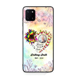 Memorial Upload Photo, Sunflower Heart Forever In Our Hearts Personalized Phone case Printed QTHQ2002