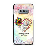 Memorial Upload Photo, Sunflower Heart Forever In Our Hearts Personalized Phone case Printed QTHQ2002