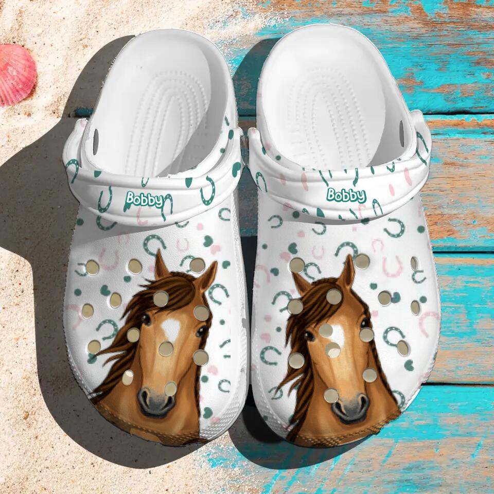 Personalized Horses & Name Horse Lovers Gift Clog Slipper Shoes Printed 23FEB-VD20