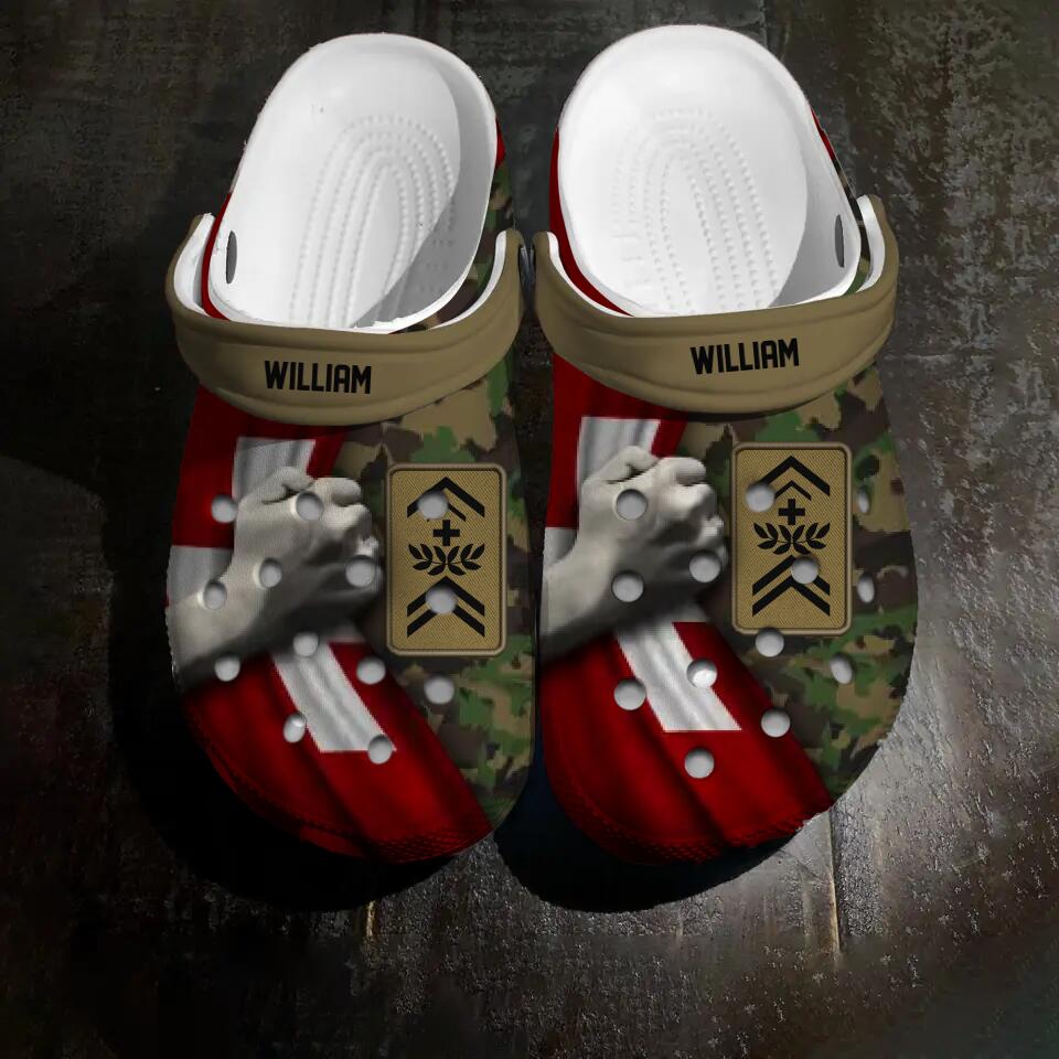 Personalized Swiss Veteran/Soldier Rank Camo Flag Clog Slipper Shoes Printed 23FEB-HQ20